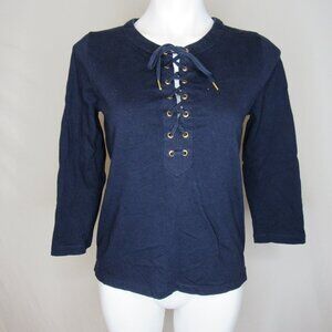 J. Crew Blue Lace Up Long Sleeve Nautical Knit Top Women's S Small